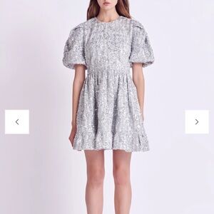 English Factory SEQUIN TWEED TIERED MINI DRESS